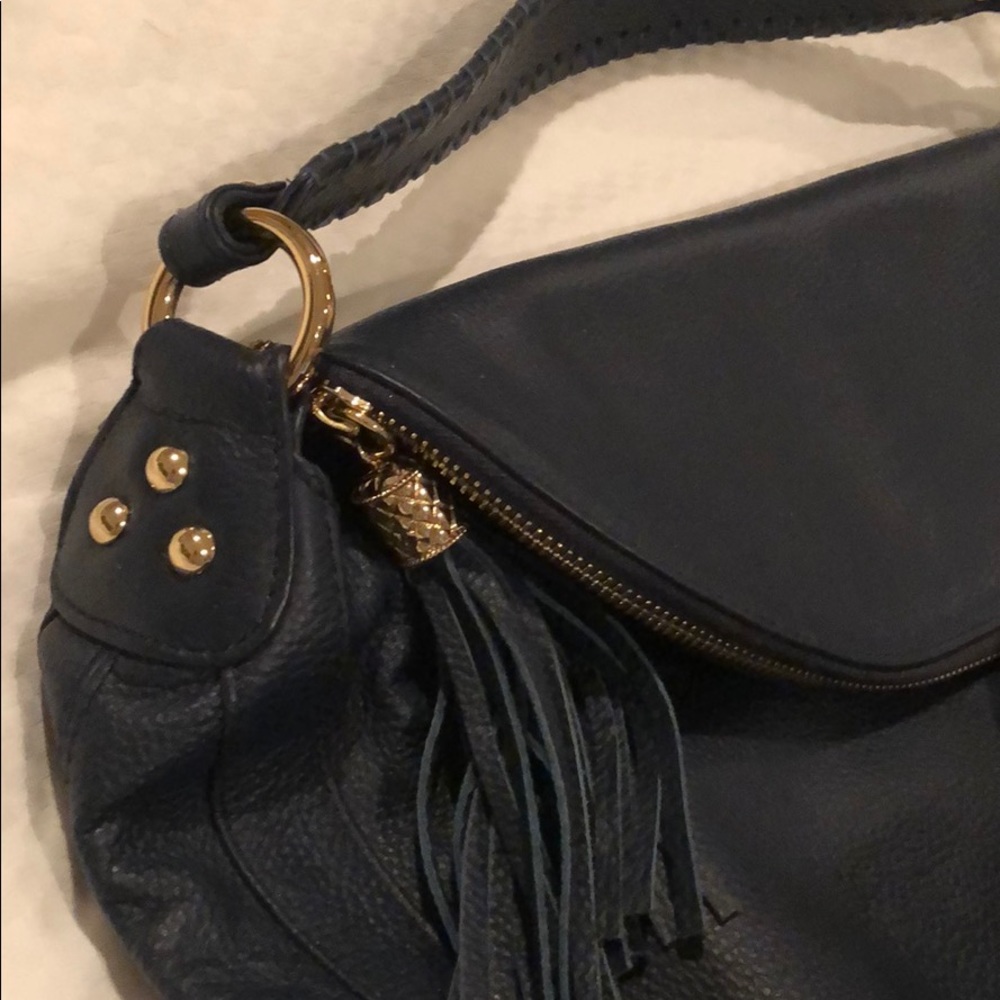 NEW ITALIAN NAVY LEATHER BAG With Shoulder Strap - Picture 2 of 4